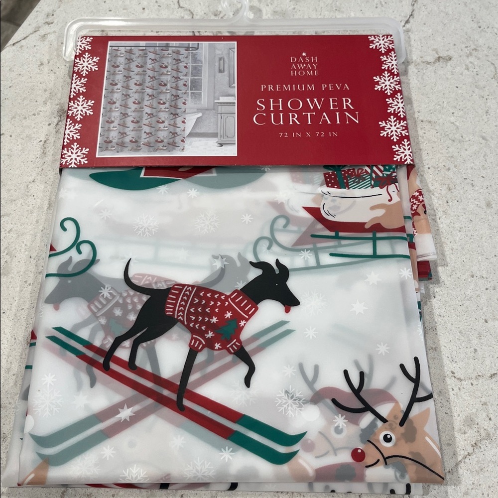 Hobby Lobby Christmas Reindeer Shower Curtain - Red, Green, White